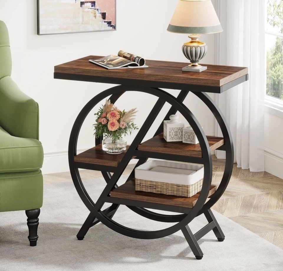 New - 4-Tier End Table, Small Side Table Snack Table with Storage Shelves