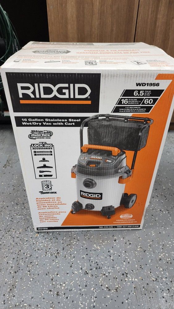 BRAND NEW!! RIDGID 16 Gallon 6.5 Peak HP Stainless Steel Shop Vac Wet Dry Vacuum