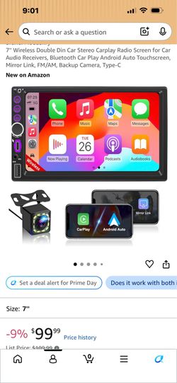 7'' Wireless Double Din Car Stereo Carplay Radio Screen for Car Audio Receivers, Bluetooth Car Play