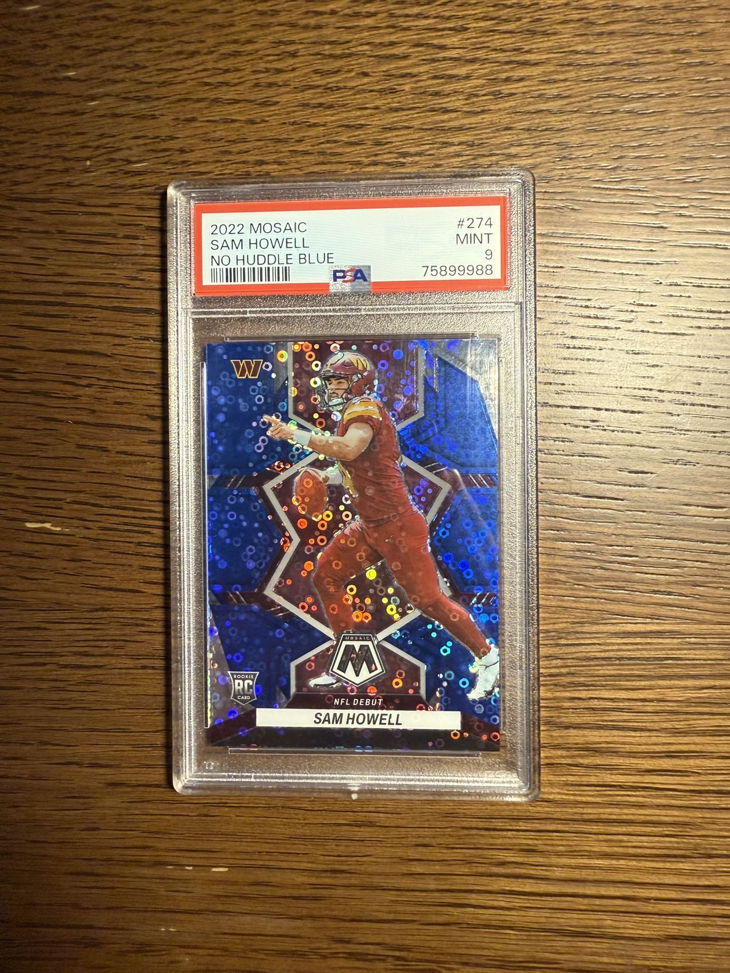 SAM HOWELL MOSAIC NO HUDDLE BLUE ROOKIE /75 PSA 9