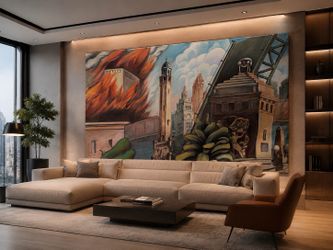 Large Original Acrylic Painting on Canvas – Chicago Cityscape | Approx. 86” x 64”