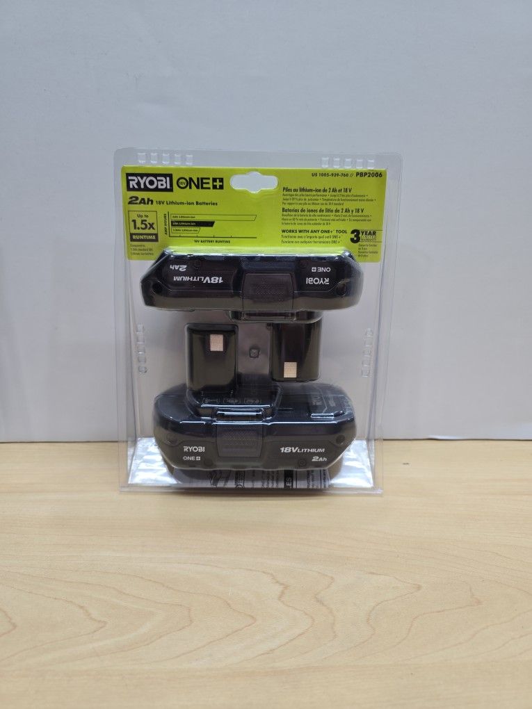 RYOBI
ONE+ 18V Lithium-Ion 2.0 Ah Compact Battery (2-Pack) PBP2006