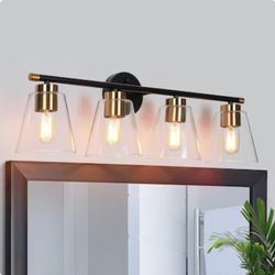 9868: New 30-in 4 Light Matte Black & Copper Gold Transitional Bathroom Vanity Light