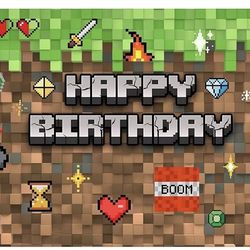 Minecraft Pixel Miner Backdrop Happy Birthday 