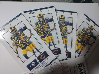 4 Bears vs Rams tickets 3 rows from the field AISLE. Section 125 $265 each and parking available