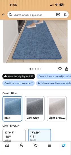 Blue Kitchen Runner Mat 17x59