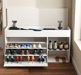 Shoe Rack Bench w/Flip Drawer + Cubby