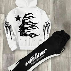 Hellstar 2 Piece Hoodie, And Sweat Pants Set 