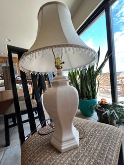 Vintage Crackle Glaze Ceramic Table Lamp with Beaded Shade