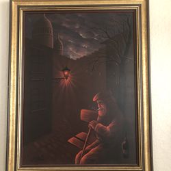 Nicolas Riaboff original signed oil painting on canvas Old Man Smoking 1970s