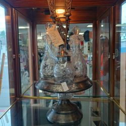 antique 4 bottle Silver Plated Cruset set 