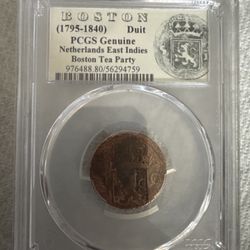 PCGS Genuine 1830 Netherlands East Indies Duit “Boston Tea Party” Colonial Coin
