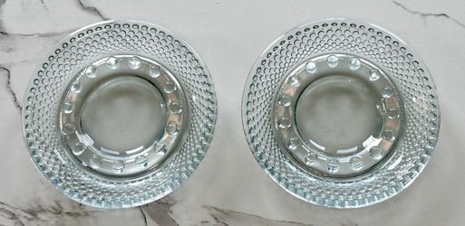 Hobnail Textured Beaded Clear Glass Ashtrays. Set of 2. Vintage!