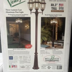 8 ft 3” Tall Three Lantern Cast Aluminum Post Light