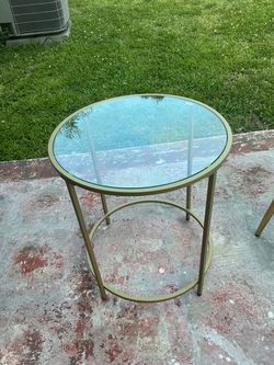 Round Glass Top Gold Metal Side Table