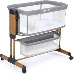 Ezebaby 3-in-1 Baby Bassinet, Rocking Baby Bassinets Bedside Sleeper, Adjustable Portable Crib for Newborn Infant with Wheels Storage Basket and Mesh 