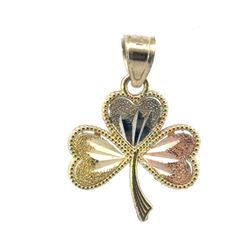 Woman’s Ladies 10k Tri Toned Rose White Yellow Gold Three Leaf Clover Charm Pendant for Necklace GP3118124