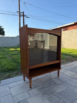 Vintage Mid-Century Modern Glass Sliding Door Display Cabinet / Bookcase