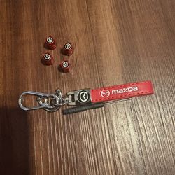 Mazda Car Key Chain And Tire Air Valve Caps 