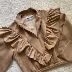 NEW Bershka Ruffle Zipper Women Sweater Size M