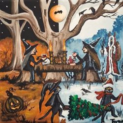 Acrylic On Canvas 8x8 Mitad Halloween Y Casi Navidad
