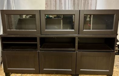 Two-Piece Wall + Base Cabinet Set – Dark Wood, Lots of Storage