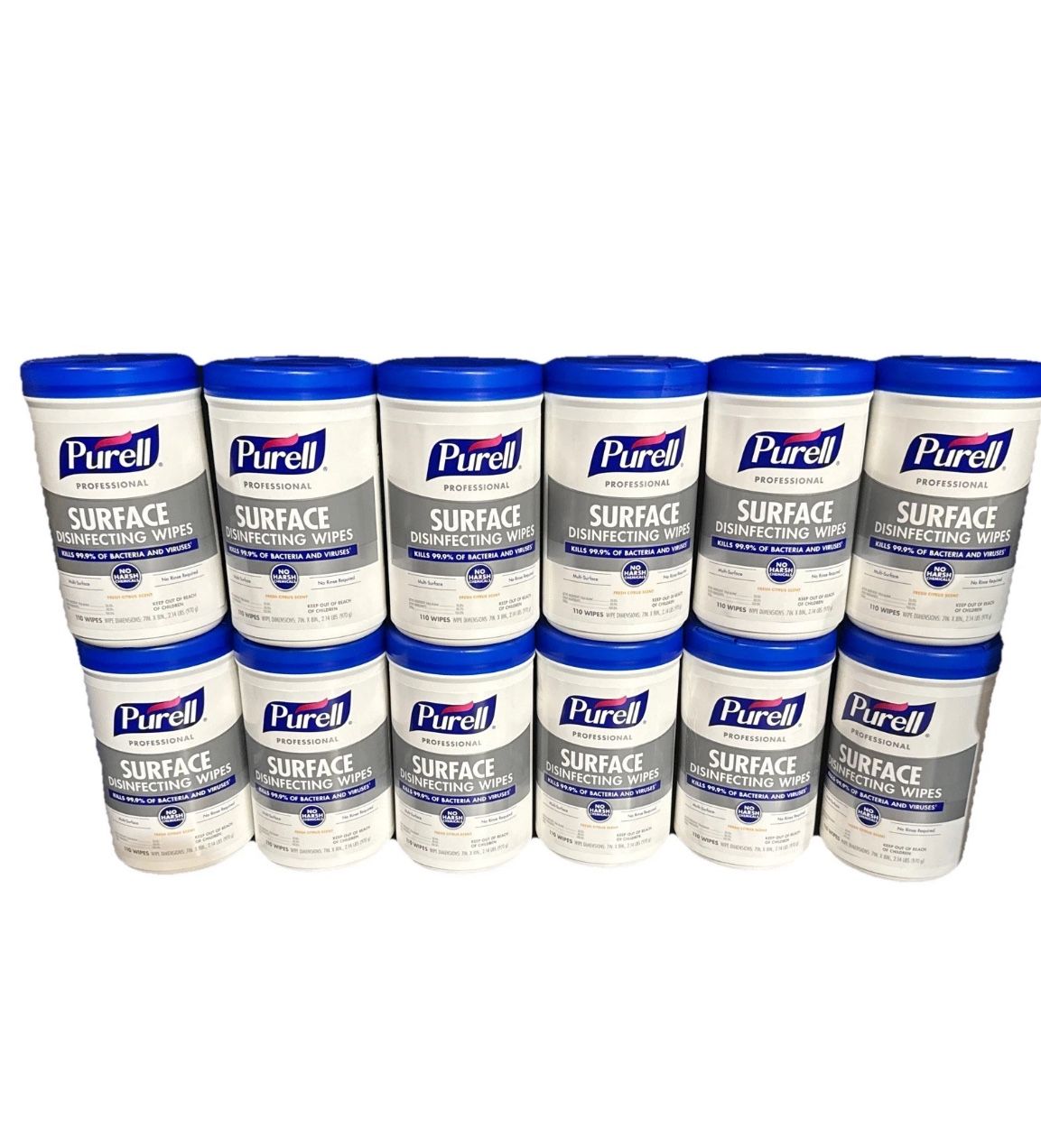 PURELL Professional Surface Disinfecting Wipes, Citrus Scent, 110 Count Canister, 7"x 8" Wipes (Pack of 6)