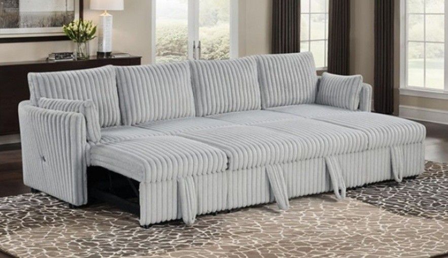 Brand New Light Grey Adjustable Sectional Sofa Sleeper