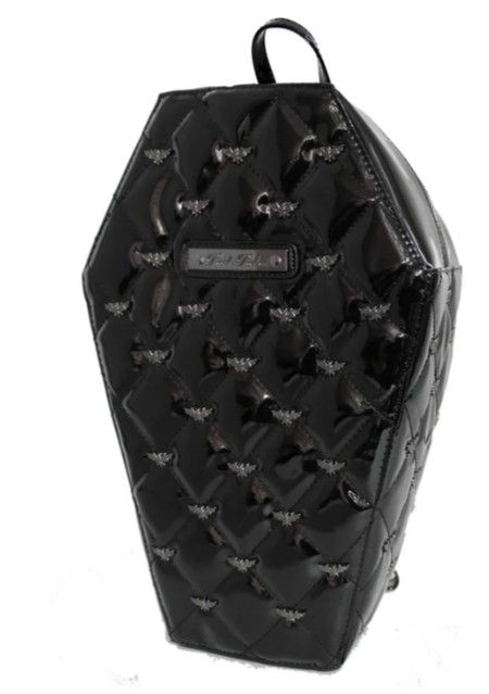Black Quilted Vinyl with Bat Studs Coffin Backpack