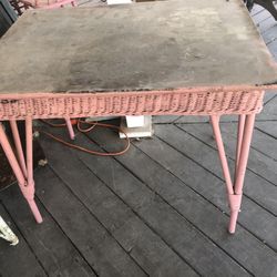 Vintage Pink Wicker Table 