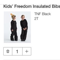 NORTHFACE Bib - Size 2T- Girls/boys