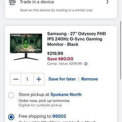 Samsung - 27”OdysseyFHD IPS 240Hz G-Sync Gaming Monitor -Black dyssey G4