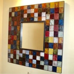 Pier 1 patina square multicolor tiled mirror