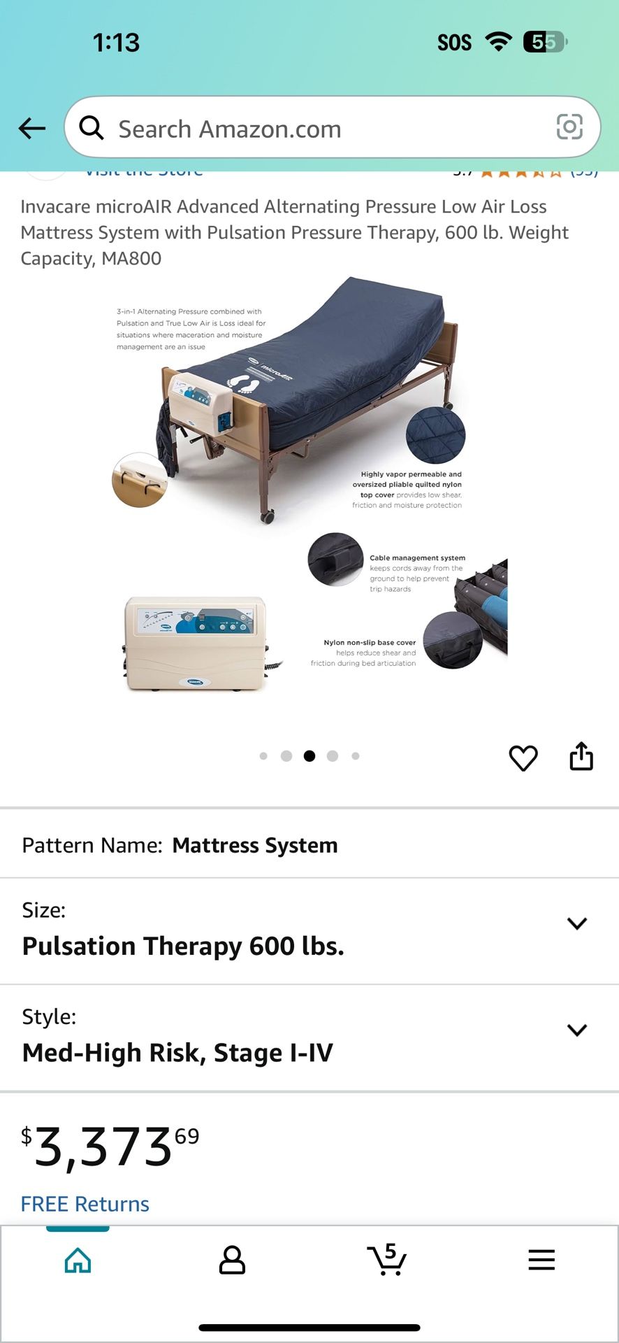 Invacare microAIR Advanced Alternating Pressure Low Air Loss Mattress System with Pulsation Pressure Therapy, 600 lb. Weight Capacity, MA800