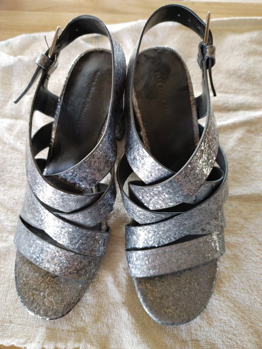 Ladies Zara Collection High Heels Sandals Glittery Grey Sz. 7