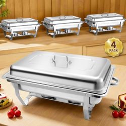 4 Pack 3 Tray Chafing Dish Buffet Stainless Steel 10 Quart