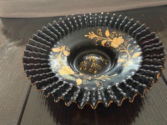 Vintage hand-painted black glass Serving Dish / bowl