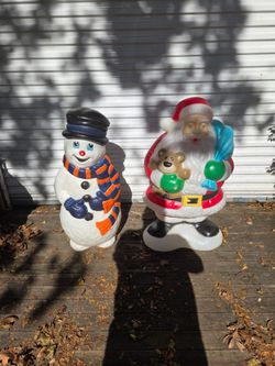 Plastic Santa & Snowman outdoor decorations