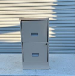 Tan 2-drawer vertical metal filing cabinet