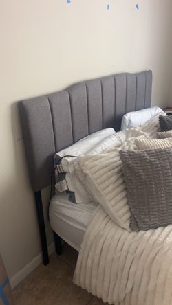 Gray Upholstered Headboard with Channel Tufting