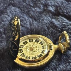 Colibri Full Hunter Floral Pocket Watch Black/Gold Roman Dial Quartz