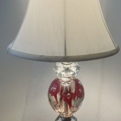 Vintage St. Clair Pink Floral Art Glass Lead Crystal Paperweight Lamp 1950’s