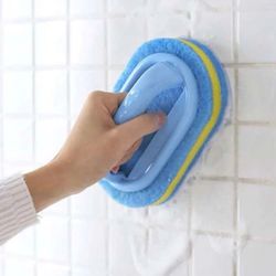 1pc  fiber brush head with handle Wall porcelain facial sponge cleaning brush Blue 