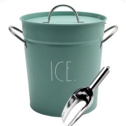 Rae Dunn NWT Stainless Steel Ice Bucket, Lid & Scoop in Sage 4qt.