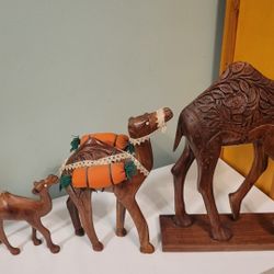 Camel Family Caravan Figures - 10% Hand Carved Wood