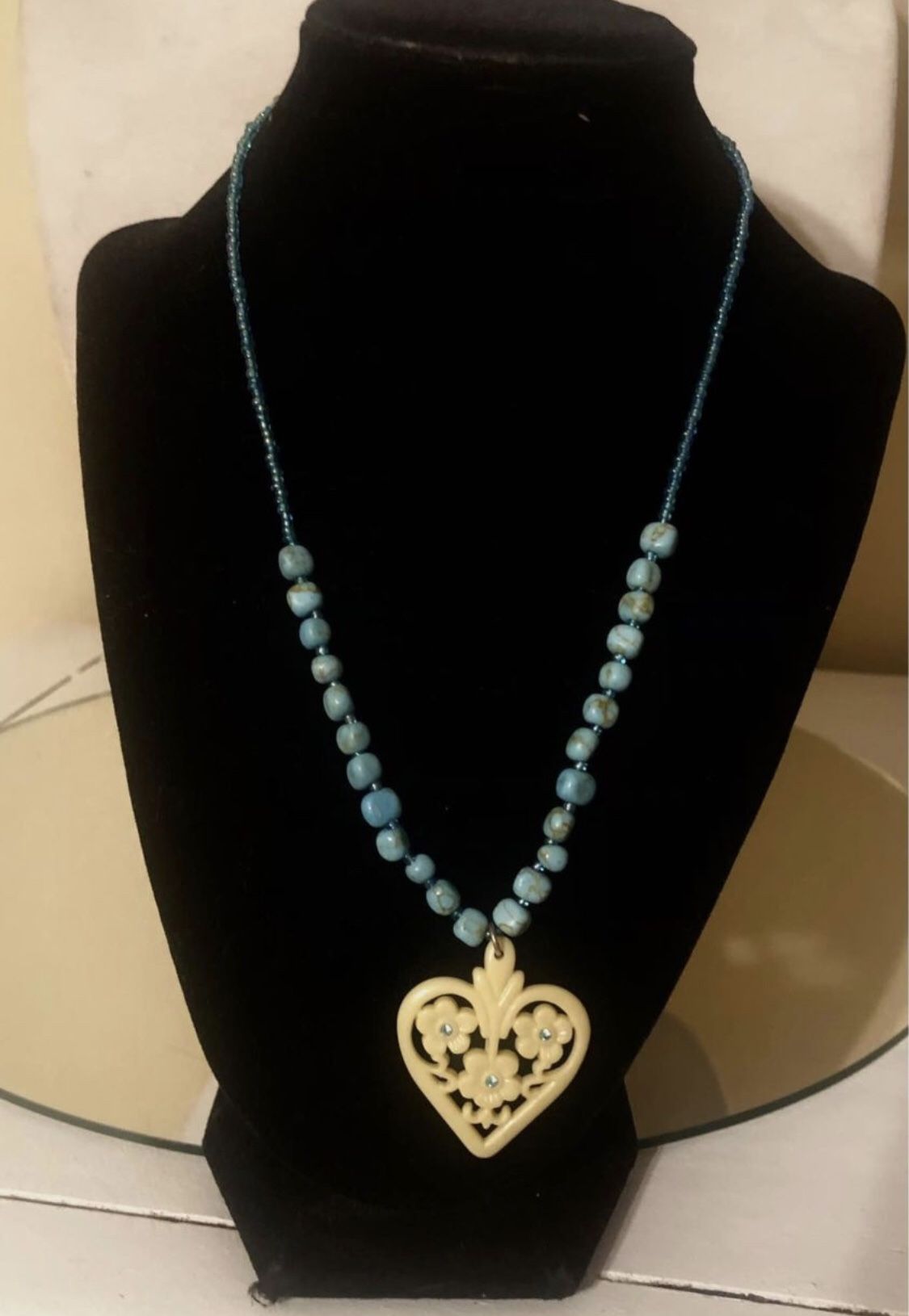 Exquisite Ivory Color Heart Turquoise Necklace By Avon