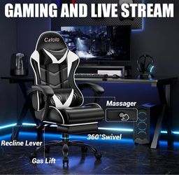 NEW IN BOX – Gaming Chair w/ Massage, Footrest & Recliner