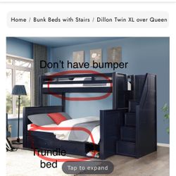 Queen Over Full Bunk Bed With Trundle Bed And Storage Stairs 
