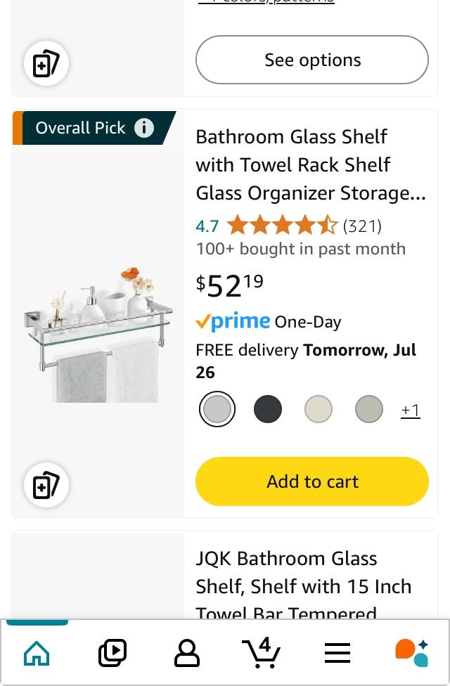 Glass Shelf Towel Bar $8