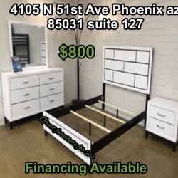 Queen Size Bedroom Set  White Include Bed Frame Dresser Mirror And Nightstand Brand New
